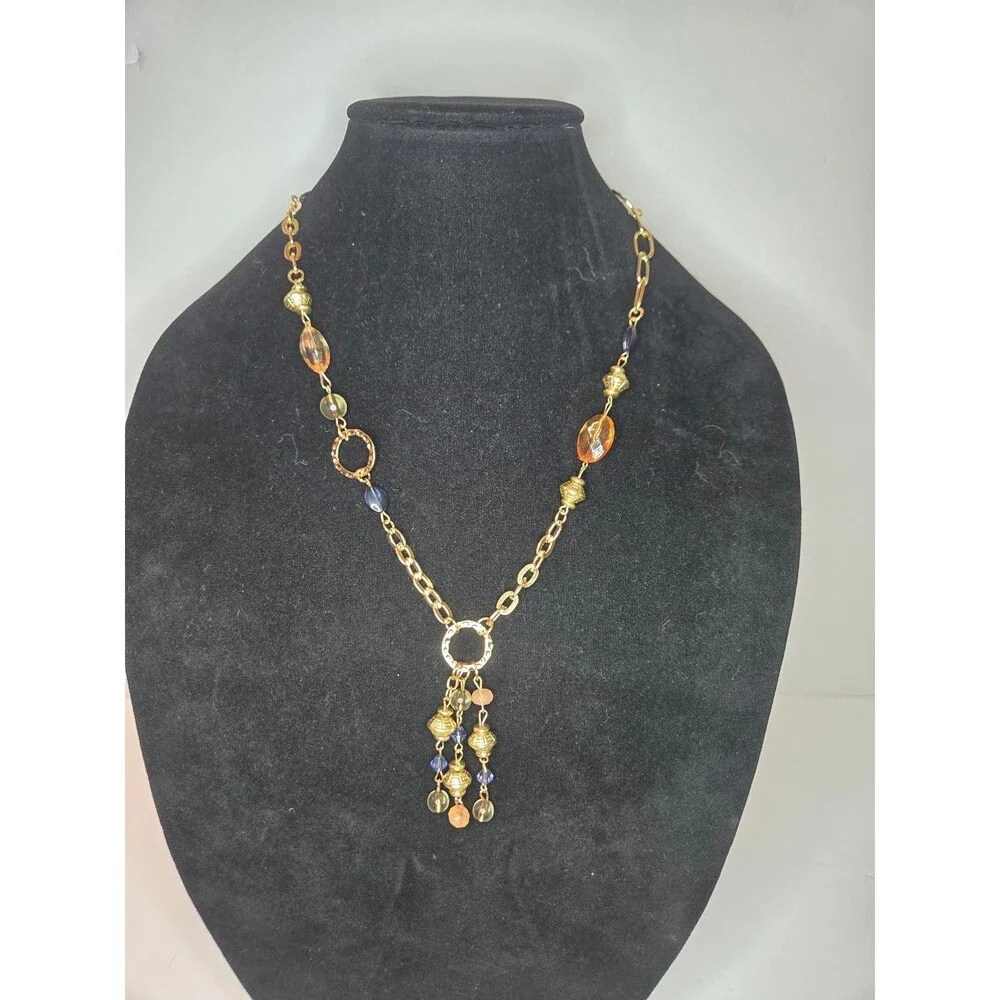 Gold Tone Chain Beaded with Tassel Pendant
